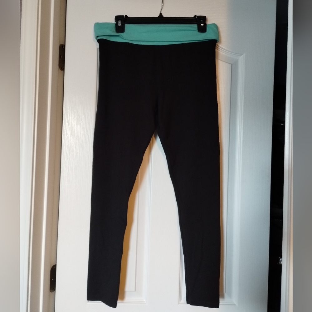 No Boundaries Black Leggings with Teal Waistband Juniors Size L